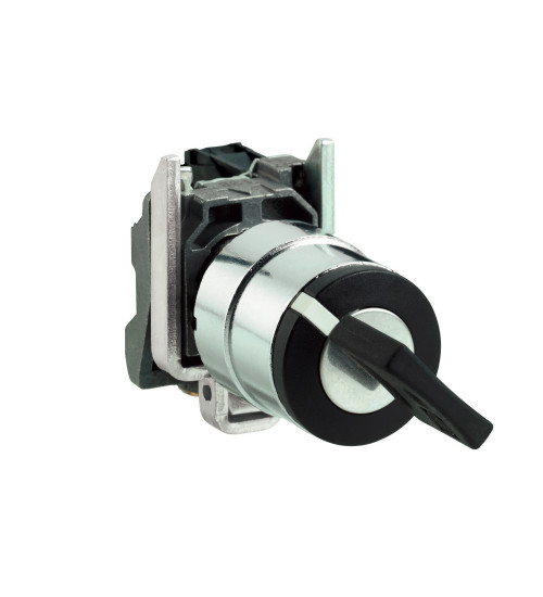 Schneider Electric XB4BG61 - Key switch selector, metal, black, Ã22, key nÂ°455, 2 positions, spring return right to left, 1 NO