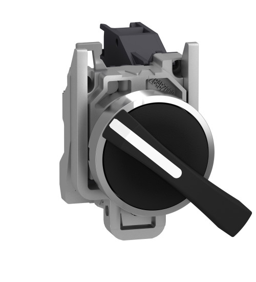 Schneider Electric XB4BJ21 - Selector switch, metal ,black Ã22, long handle, 2 positions, stay put, 1 NO
