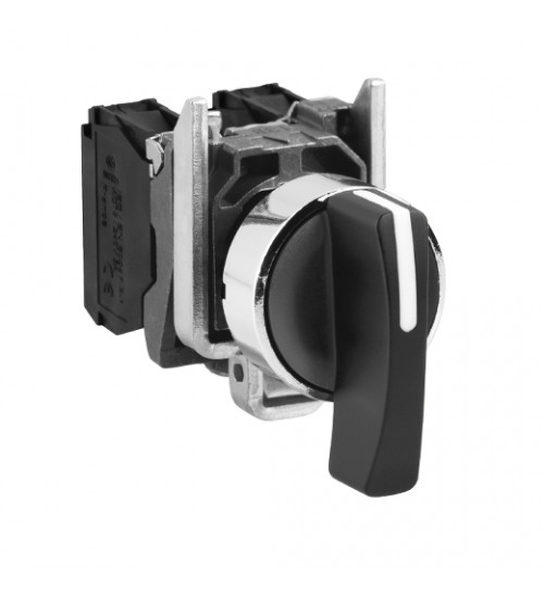 Schneider Electric XB4BJ53 - Selector switch, metal, black, Ã22, long handle, 3 positions, spring return to center, 2 NO