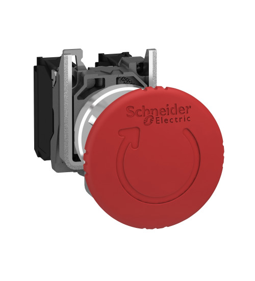 Schneider Electric XB4BS84441 - Red Ã40 Emergency stop, switching off Ã22 latching turn release 2NC+1NO
