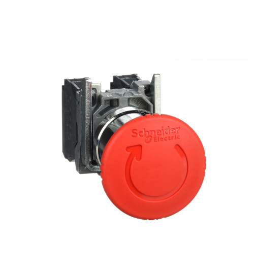 Schneider Electric XB4BS8445 - Emergency stop switching off, metal, red mushroom, Ã40, Ã22, trigger latching turn to release, 1 NO + 1 NC