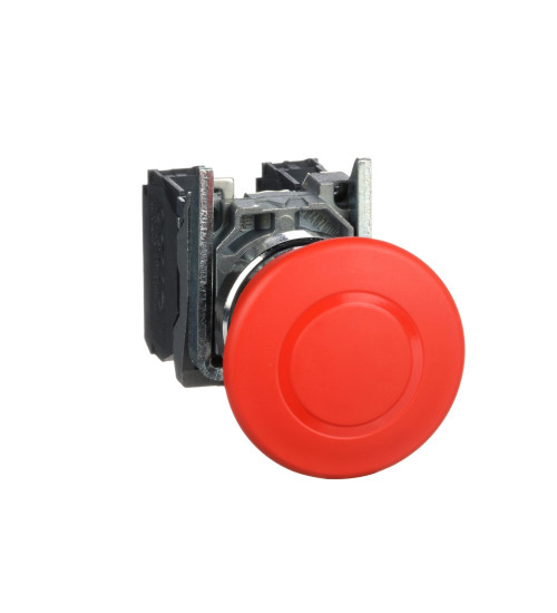 Schneider Electric XB4BT845 - Emergency stop switching off, metal, red mushroom, Ã40, Ã22, trigger latching push-pull, 1 NO + 1 NC