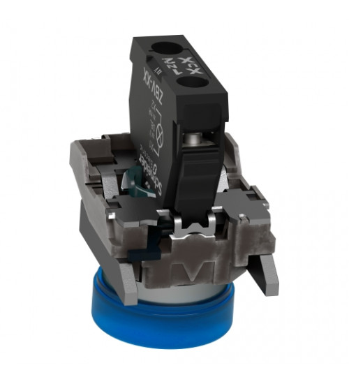 Schneider Electric XB4BVM6 - Pilot light, Harmony XB4, grey plastic, blue, 22mm, universal LED, plain lens, 230...240V AC