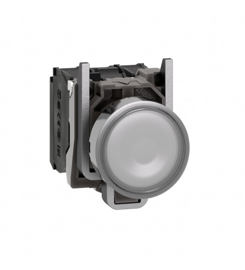 Schneider Electric XB4BW31B5 - Illuminated push button, Harmony XB4, metal, white flush, 22mm, universal LED, plain lens, 1NO + 1NC, 24V AC/DC