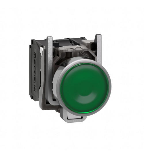 Schneider Electric XB4BW33B5 - Illuminated push button, Harmony XB4, metal, green flush, 22mm, universal LED, plain lens, 1NO + 1NC, 24V AC/DC