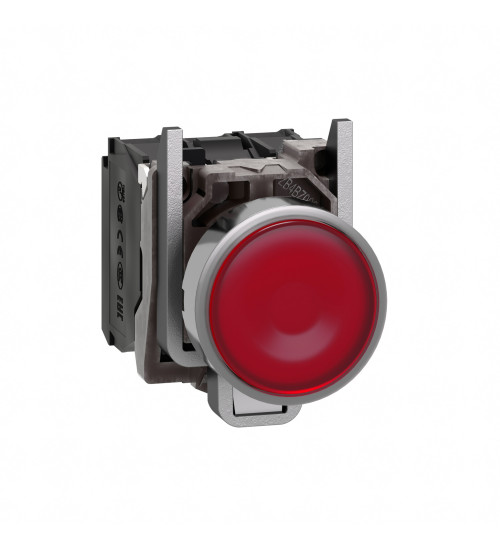 Schneider Electric XB4BW34B5 - Illuminated push button, Harmony XB4, metal, red flush, 22mm, universal LED, plain lens, 1NO + 1NC, 24V AC/DC