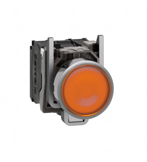 Schneider Electric XB4BW35B5 - Illuminated push button, Harmony XB4, metal, orange flush, 22mm, universal LED, plain lens, 1NO + 1NC, 24V AC/DC