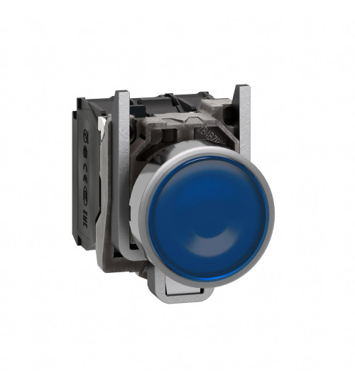 Schneider Electric XB4BW36B5 - Illuminated push button, Harmony XB4, metal, blue flush, 22mm, universal LED, plain lens, 1NO + 1NC, 24V AC/DC