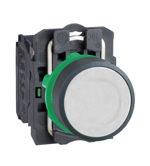 Schneider Electric XB5AA11N - Push button, Harmony XB5N XB7N, plastic, flush, white, 22mm, spring return, unmarked, 1 NO