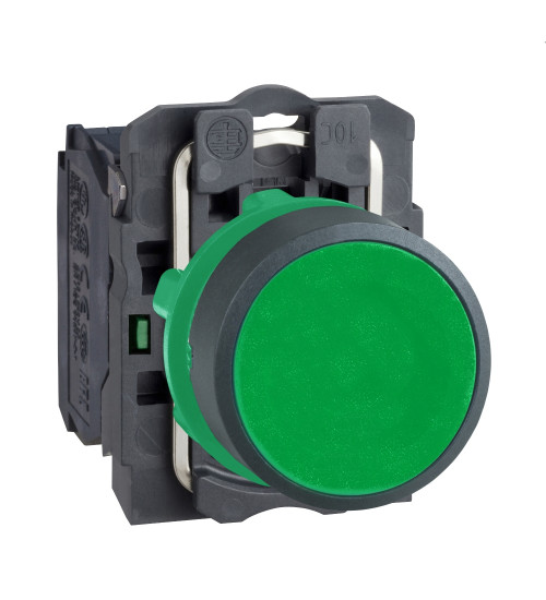 Schneider Electric XB5AA31 - Push button, plastic, flush, green, Ã22, spring return, unmarked, 1 NO