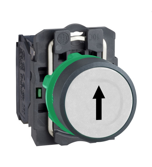 Schneider Electric XB5AA3341 - Push button, plastic, flush, white, Ã22, spring return, marked UP ARROW, 1 NO