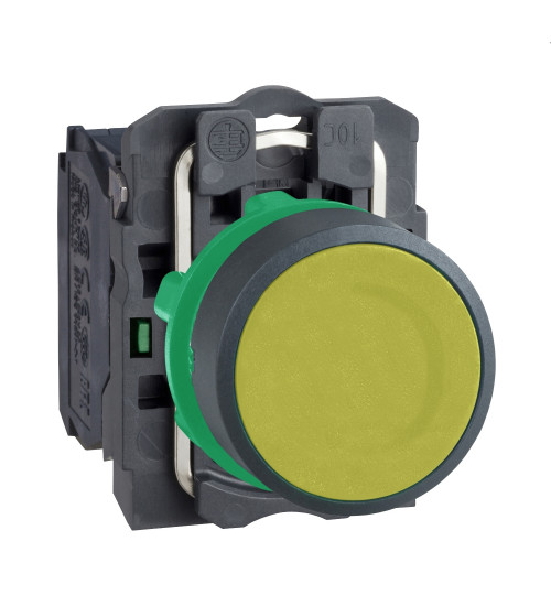 Schneider Electric XB5AA51 - Push button, plastic, flush, yellow, Ã22, spring return, unmarked, 1 NO