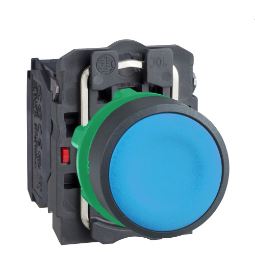 Schneider Electric XB5AA65 - blue flush complete pushbutton Ã22 spring return 1NO+1NC unmarked