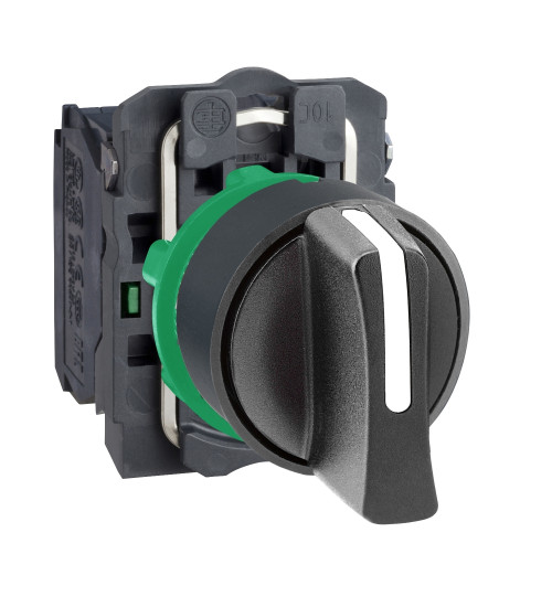 Schneider Electric XB5AD41N - Selector switch, Harmony XB5N XB7N, plastic, black, 22mm, short handle, 2 position, spring return to left, 1 NO