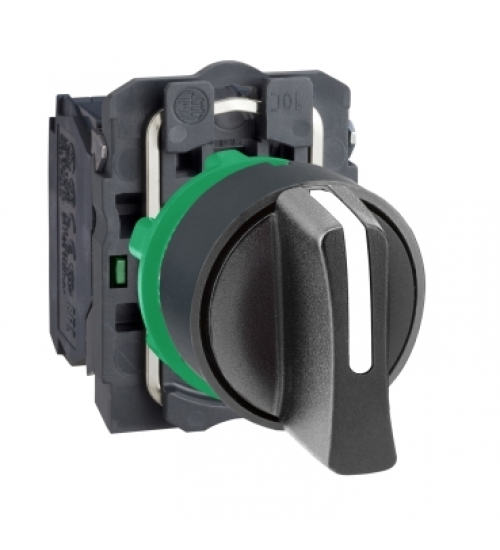 Schneider Electric XB5AD53 - Selector switch, plastic, black, Ã22, 3 positions, spring return to center, 2 NO