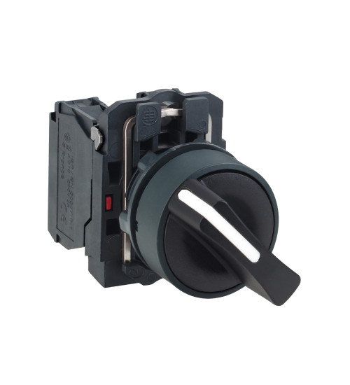 Schneider Electric XB5AD83N - Selector switch, Harmony XB5N XB7N, plastic, black, 22mm, short handle, 3 position, spring return right to middle, 2 NO