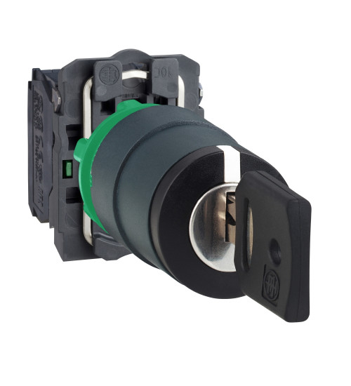 Schneider Electric XB5AG33N - Key selector switch, Harmony XB5N XB7N, plastic, black, 22mm, short handle, 3 pos, stay put, middle key release, 2 NO