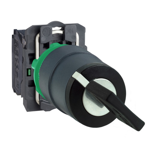 Schneider Electric XB5AG61 - Key switch selector, plastic, black, Ã22, key nÂ°455, 2 position,s spring return right to left, 1 NO