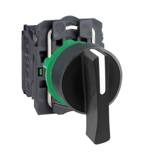 Schneider Electric XB5AJ53N - Selector switch, Harmony XB5N XB7N, plastic, black, 22mm, long handle, 3 position, spring return to middle, 2 NO