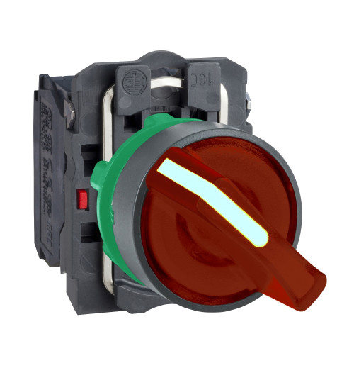 Schneider Electric XB5AK125B1N - Ill selector switch, Harmony XB5N XB7N, plastic, yellow, 22mm, short handle, 2 position, stay put, 24V AC DC, 1 NO