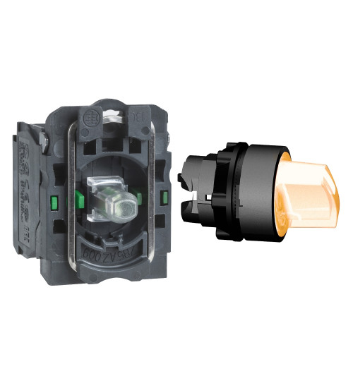 Schneider Electric XB5AK151B3N - Ill selector switch, Harmony XB5N XB7N, plastic, white, 22mm, short handle, 3 pos, spring return middle, 24V AC DC, 2 NO