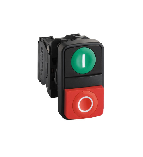 Schneider Electric XB5AL845N - Double-headed push button, Harmony XB5N XB7N, plastic, 22mm, 1 green flush marked I + 1 red projecting marked O, 1NO+1NC