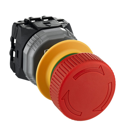 Schneider Electric XB5AS84449 - Harmony XB5, Emergency stop , plastic, red mushroom Ã40, Ã22, trigger latching turn to release, monitoring contact, 1 NO + 2 NC
