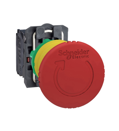 Schneider Electric XB5AS8445N - Emergency stop push button, Harmony XB5N XB7N, plastic, red, 40mm, turn to release, trigger latching, 1 NO 1NC