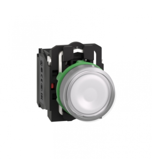 Schneider Electric XB5AW31B5 - Illuminated push button, Harmony XB5, plastic, white flush, 22mm, universal LED, plain lens, 1NO + 1NC, 24V AC/DC