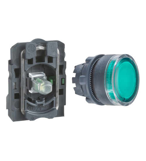 Schneider Electric XB5AW33M1N - Illuminated pushbutton, Harmony XB5N XB7N, plastic, flush, green, 22mm, spring return, 230V AC, 1 NO