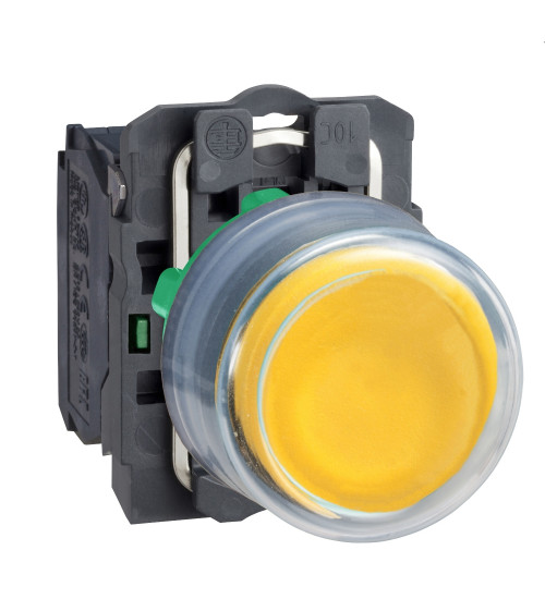 Schneider Electric XB5AW35G1N - Illuminated pushbutton, Harmony XB5N XB7N, plastic, flush, yellow, 22mm, spring return, 110V AC, 1 NO