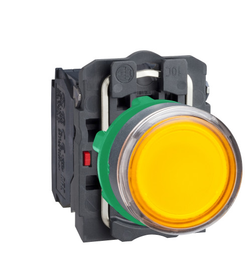 Schneider Electric XB5AW38B1N - Illuminated pushbutton, Harmony XB5N XB7N, plastic, flush, amber, 22mm, spring return, 24V AC DC, 1 NO