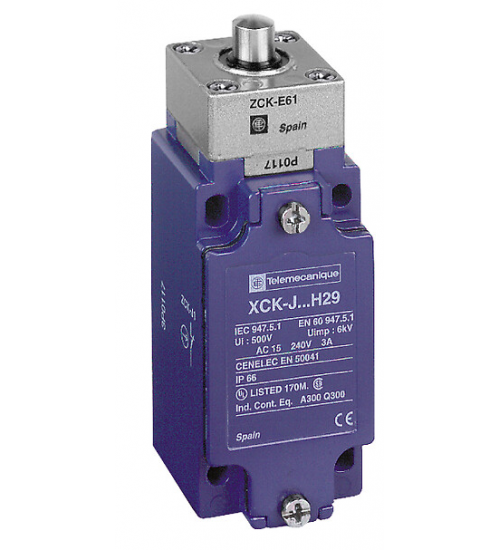 XCKJ161H29 - Limit switch, XC Standard, XCKJ, metal end plunger, 1NC+1 NO, snap action, M20 - Telemecanique Sensors XCKJ161H29 - Limit switch, XC Standard, XCKJ, metal end plunger, 1NC+1 NO, snap action, M20 - Telemecanique Sensors