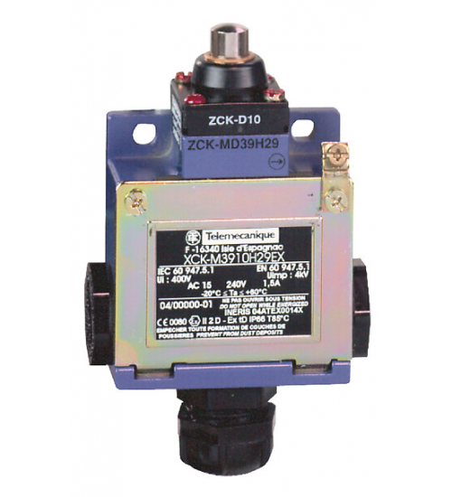 XCKM3921H29EX - Limit switch, Limit switches XC Standard, XCKM, roller lever plunger, 2NC + NO, ATEX/IECEx - Telemecanique Sensors XCKM3921H29EX - Limit switch, Limit switches XC Standard, XCKM, roller lever plunger, 2NC + NO, ATEX/IECEx - Telemecanique Sensors