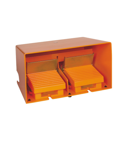 Schneider Electric XPER5110D - double foot switch - IP66 - with cover - metallic - orange - 4 NC + 4 NO