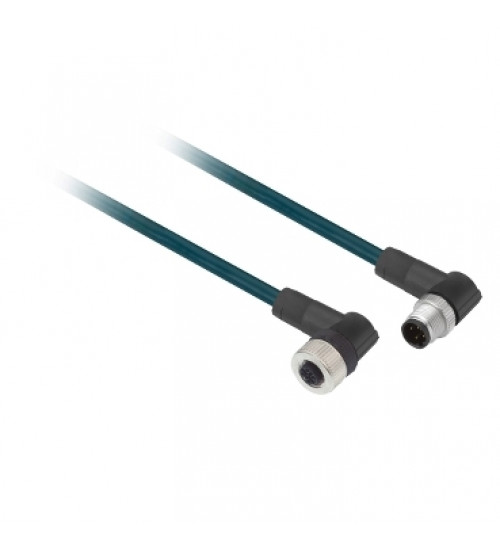 XZCR1512041C2 - Jumper cable XZ, male straight M12 4 pin, female elbowed M12 4 pin, PUR 2 m - Telemecanique