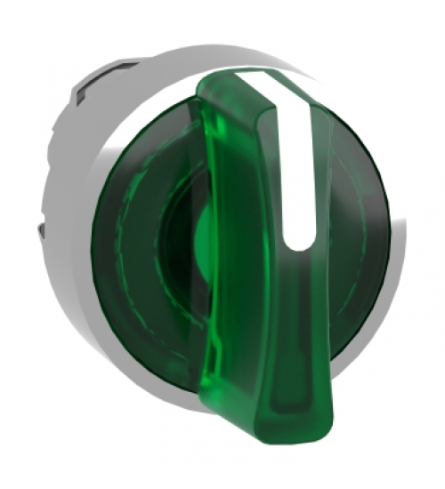 Schneider Electric ZB4BK1533 - Head for illuminated selector switch, Harmony XB4, chromium metal, green handle, 22mm, universal LED, 3 positions, left to center