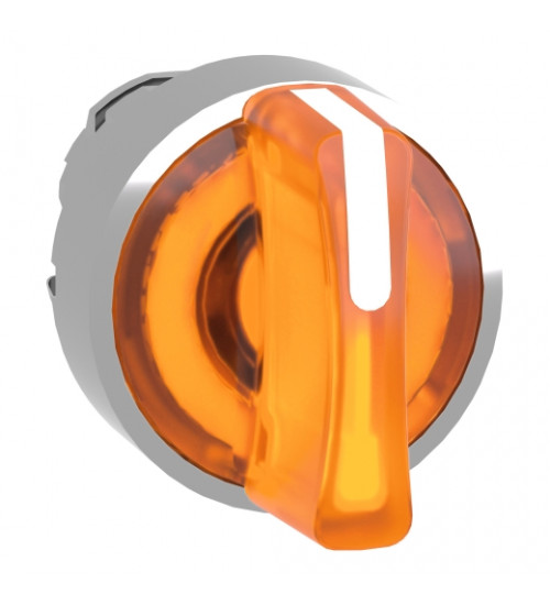 Schneider Electric ZB4BK1553 - Head for illuminated selector switch, Harmony XB4, chromium metal, orange handle, 22mm, universal LED, 3 positions,