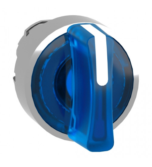 Schneider Electric ZB4BK1563 - Head for illuminated selector switch, Harmony XB4, chromium metal, blue handle, 22mm, universal LED, 3 positions,