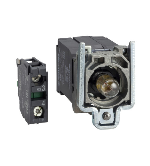Schneider Electric ZB4BW031 - Complete body/contact assembly and light block, Harmony XB4, with body/fixing collar, BA9s incandescent bulb, 110...120V, 1NO
