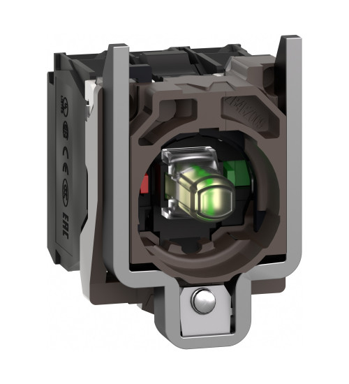 Schneider Electric ZB4BW0B15 - Complete body/contact assembly and light block, Harmony XB4, metal, white, universal LED, body/fixing collar, 1NO + 1NC, 24V AC/DC