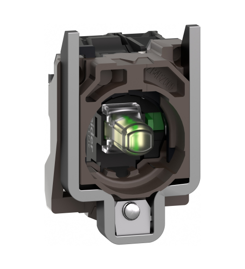 Schneider Electric ZB4BW0G11 - Complete body/contact assembly and light block, Harmony XB4, metal, white, universal LED, body/fixing collar, 1NO, 110...120V AC