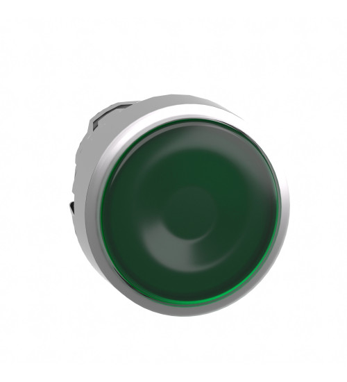 Schneider Electric ZB4BW333 - Head for illuminated push button, Harmony XB4, metal, green flush, 22mm, universal LED, spring return, plan lens
