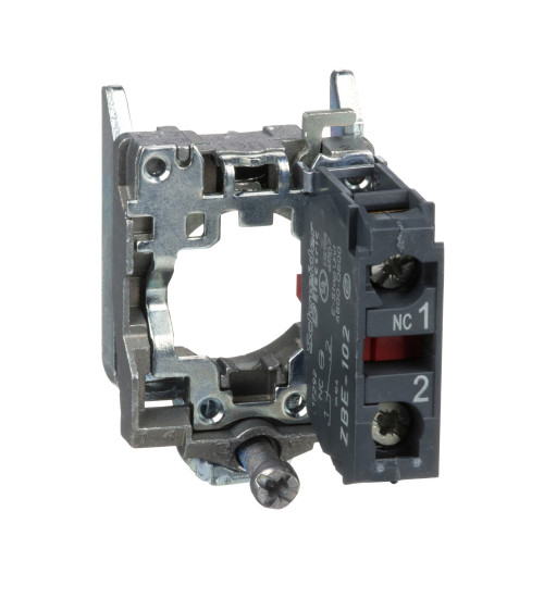 Schneider Electric ZB4BZ102 - Single contact block with body/fixing collar, metal, screw clamp terminal, 1 NC