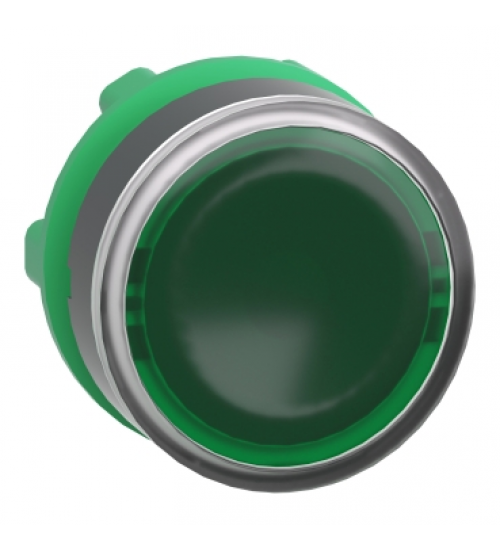 Schneider Electric ZB5AW333 - Head for illuminated push button, Harmony XB5, plastic, green flush, 22mm, universal LED, spring return, plain lens