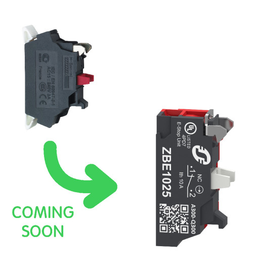 Schneider Electric ZBE1025 - Single contact block, Harmony XB4, Hamony XB5, silver alloy, compact push in terminals, 1 NC