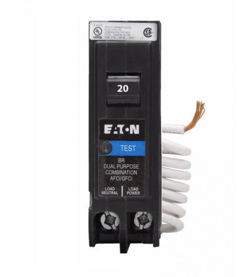 BRN120DFC - Eaton Cutler-Hammer 20 Amp Single Pole Dual Function Arc Fault & Ground Fault Circuit Breaker
